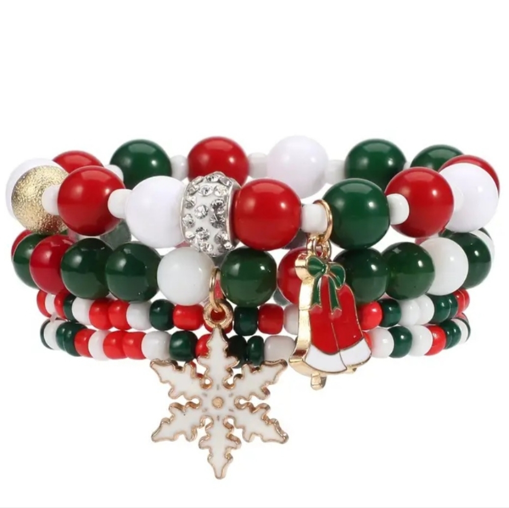 New 4 pc Snowflake Bell Christmas Bracelets